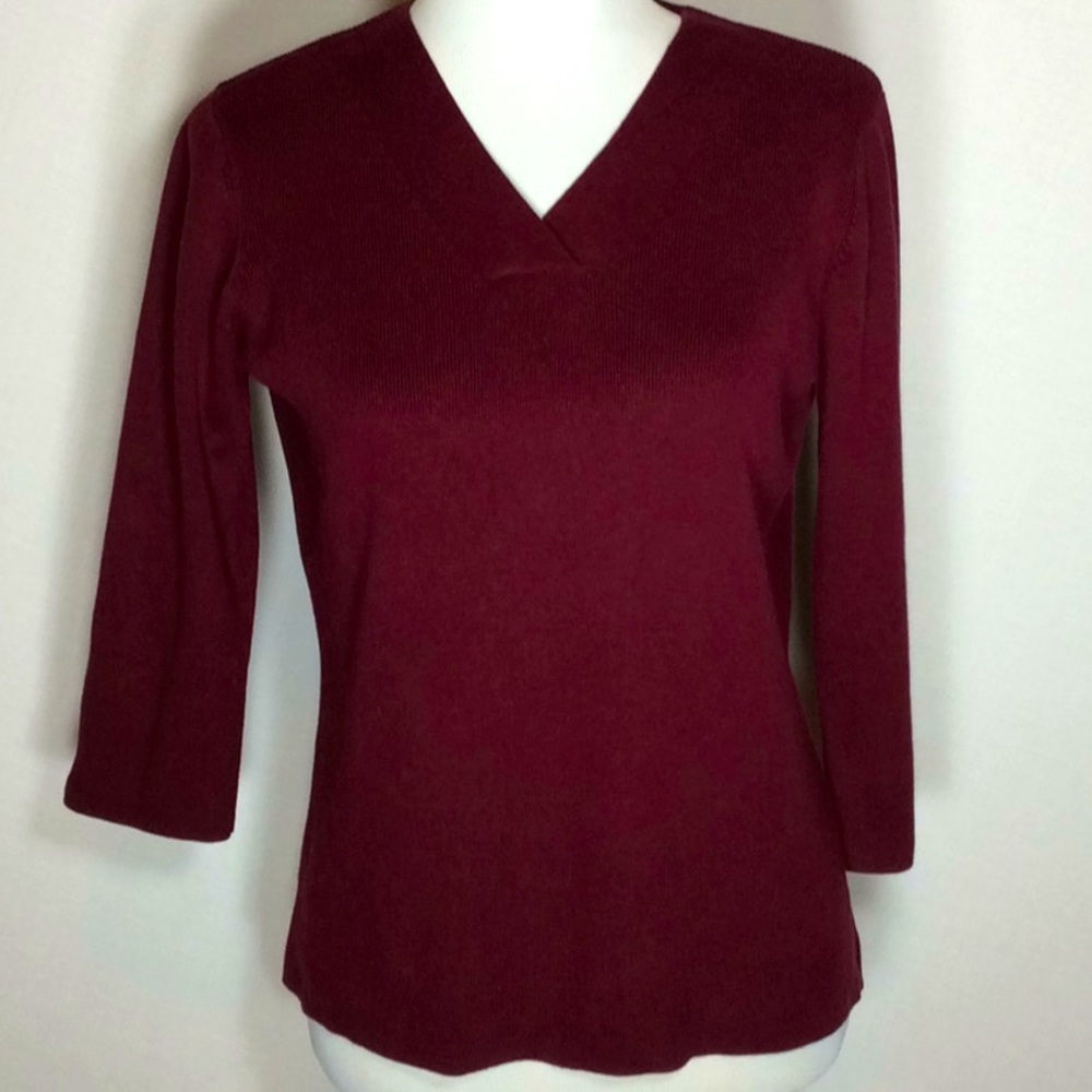 Van Heusen 3/4 Sleeve Burgundy V-Neck Sweater